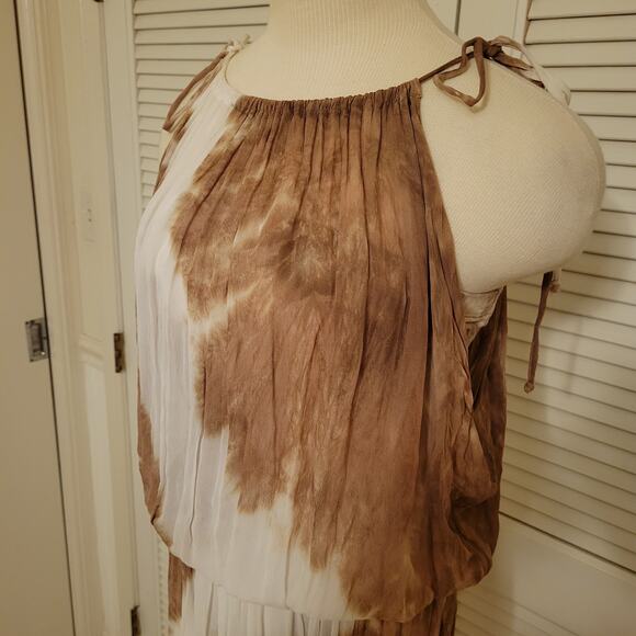 Young Fabulous and Broke Gauze Tie Dye Halter Pleated Maxi Dress Womens Medium - Picture 2 of 9